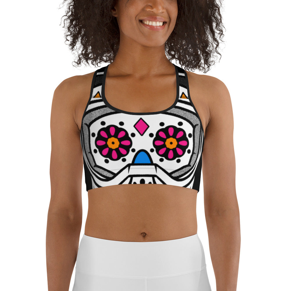 Cortero racerback sports bra with helmet skull print