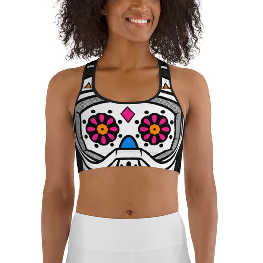 Cortero racerback sports bra with helmet skull print