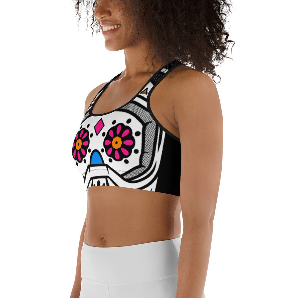 Cortero racerback sports bra with helmet skull print